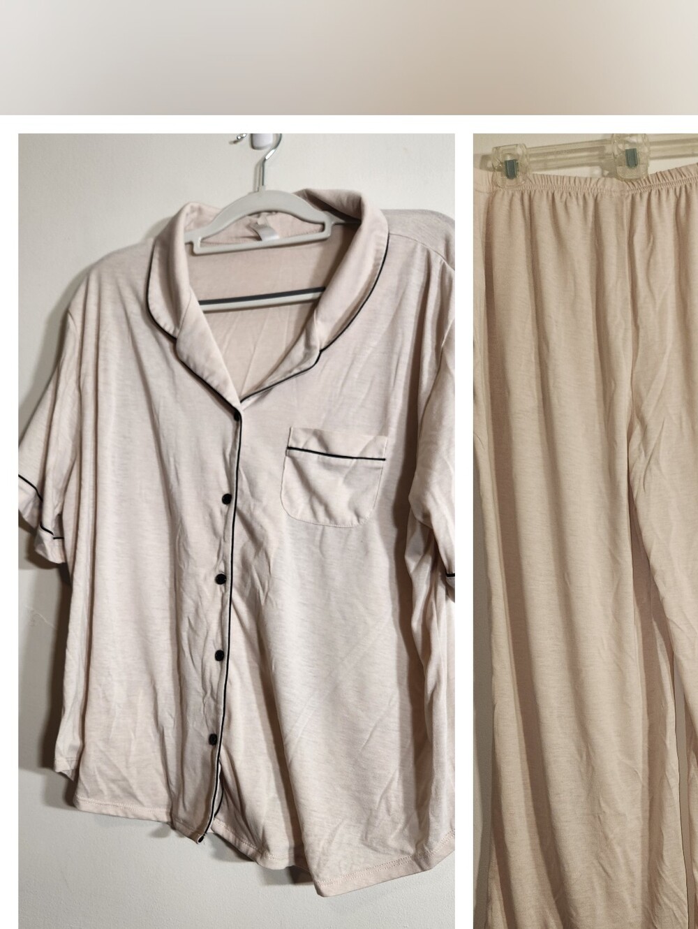 XL Soft NWOT Cream Pajama Set with Black Piping Detail.